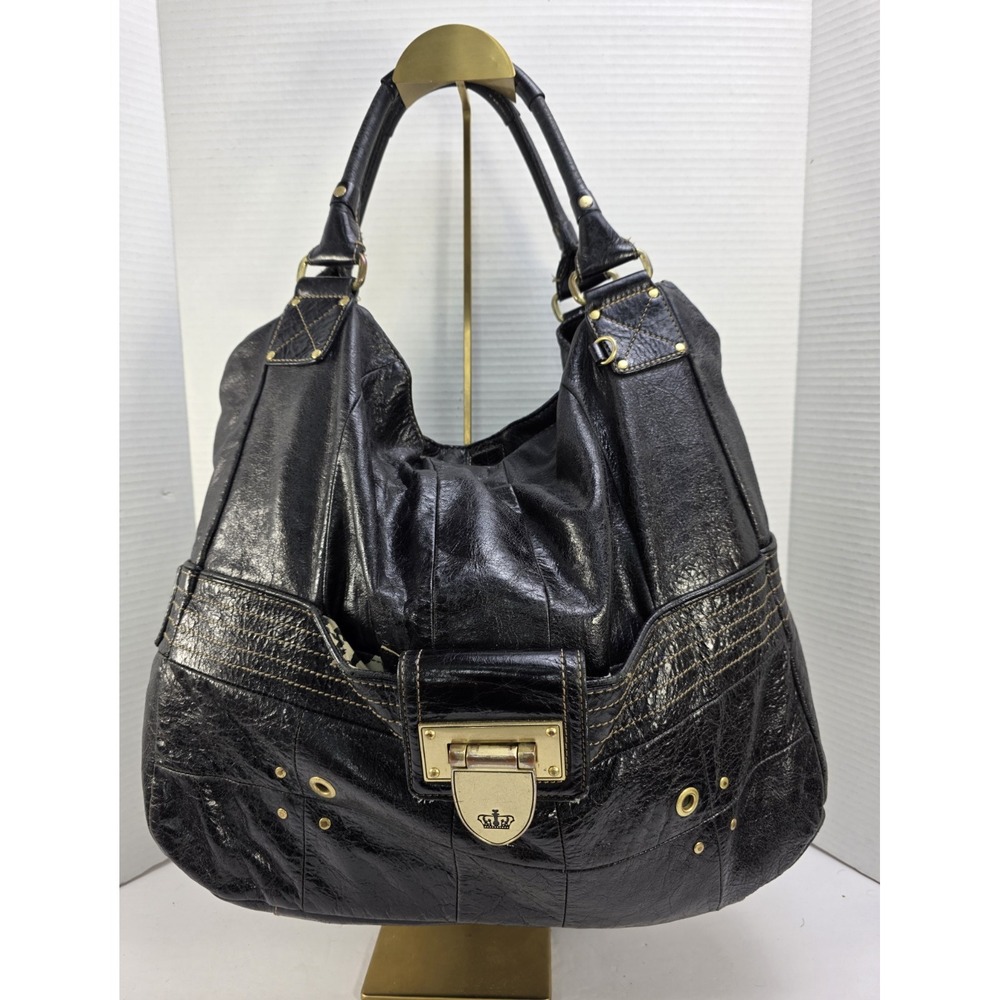 Vintage Y2K Juicy Couture‎ Large Leather Shoulder Bag Tote In Black